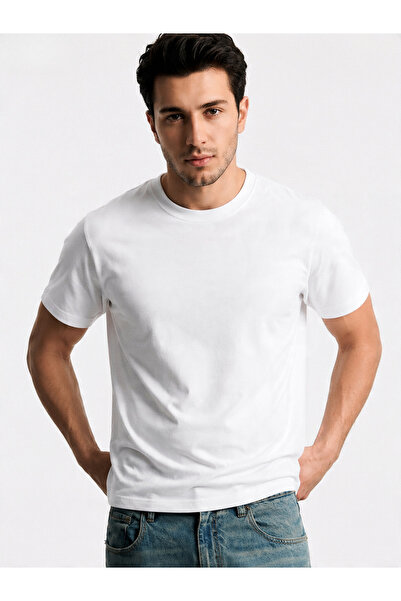 TrendAllStore Men's White Color Short Sleeve Basic Fit Crew Neck Comfort T-Shirt