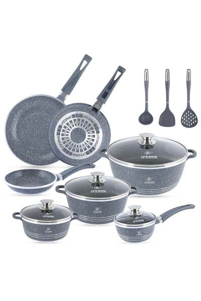 Lifesmile Life Smile 14-Piece Granite Cookware Set – Non-stick Cookwares with...