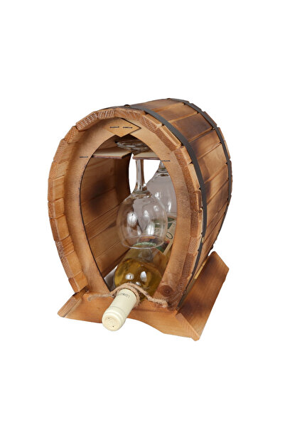 LimArt Set Cadou Artizanal, Suport din Lemn Tip Butoi cu Sticla de Vin (750 m...