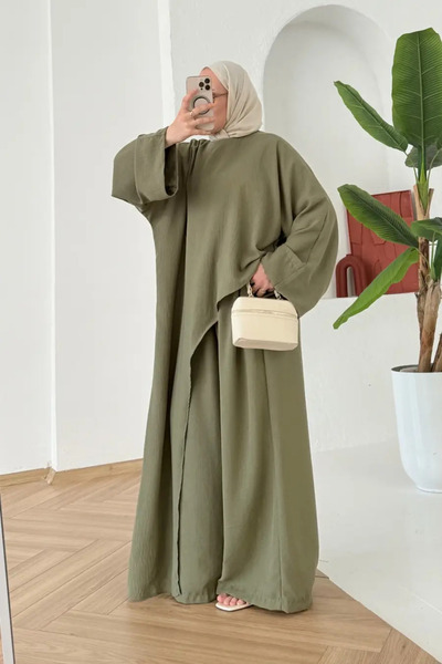 Merona Dubai Model Long Asymmetrical Cut Premium Linen Suit |   Hijab Women's...