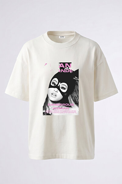 Anetos Dangerous Woman_3 Design Printed Oversize White T-Shirt