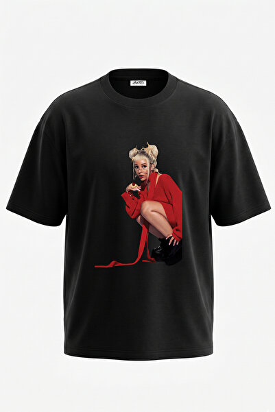 Anetos Doja Cat_1 dizajn, štampana oversize crna majica