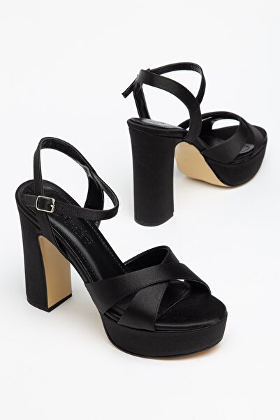 Dilimler Ayakkabı Women's Platform Heel Evening Dress Shoes Black Satin Cross...