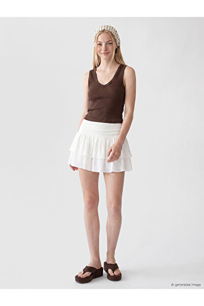 LC Waikiki White Textured Layered Mini Skirt with Elastic Waist