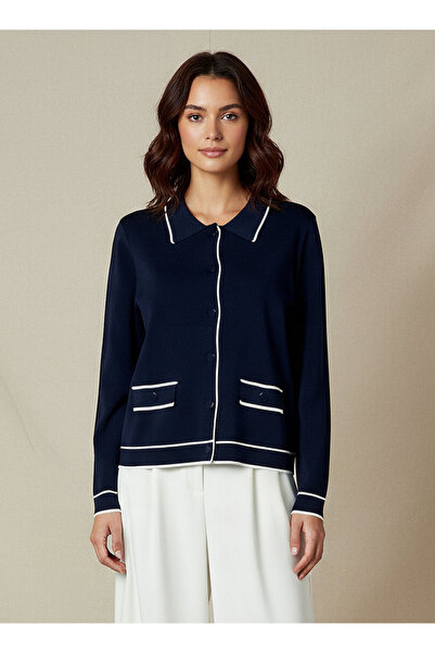 FAV COLLARED KNIT CARDIGAN WITH CONTRAST PIPING