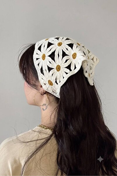MELUSH Beyaz Papatya Desenli Yazlık Bandana, Örgü Desenli Bohem Bandana & Bel...