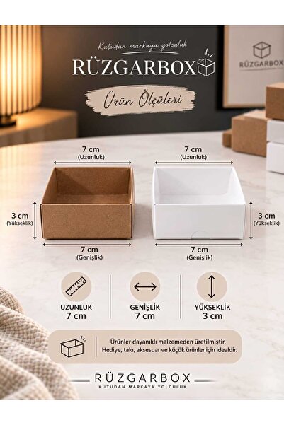 RUZGARBOX 7x7x3 cm Asetat Kapaklı Kraft Hediye Kutusu 10'lu Paket