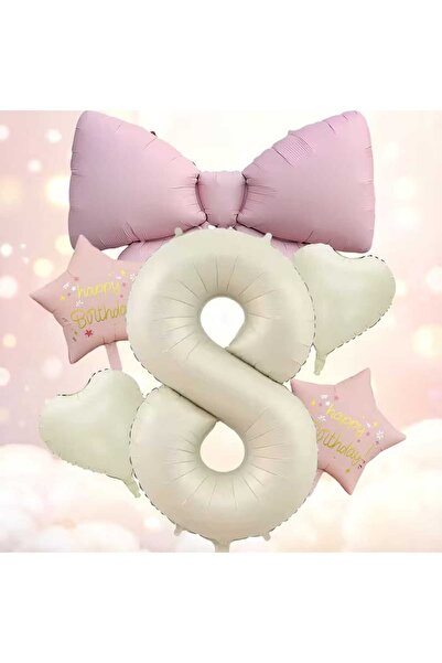 ÇITIPITISTORE Pink Bow Cream Number Birthday Celebration Party Set