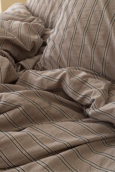 Bej Home Beige Colored Striped Double Duvet Cover Set 200X220