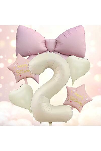 ÇITIPITISTORE Pink Bow Cream Number Birthday Celebration Party Set