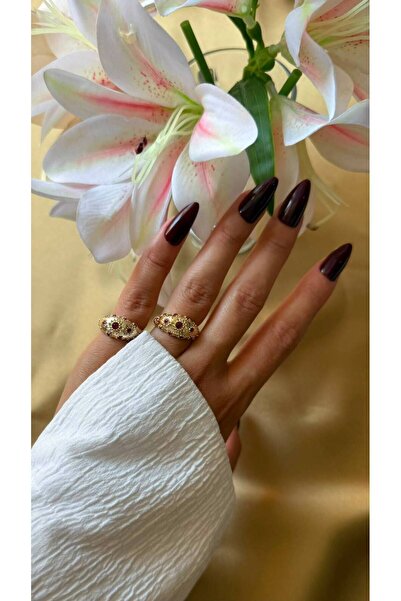 MonCheriAccessoire 14K Altın Kaplama Renkli Taşlı Yüzük