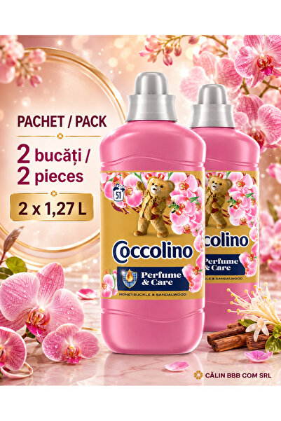 Coccolino Set 2 x balsam de rufe Honeysuckle si Sandalwood 1,275 L , Total 2,5 L
