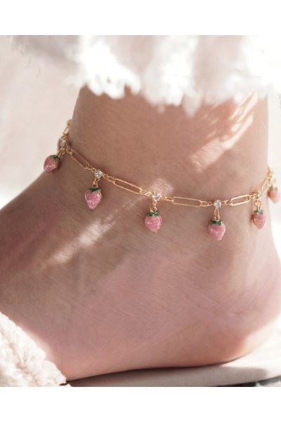 Gleemy accesories Yaz Koleksiyonu Çilek Figürlü Altın Renk Halhal