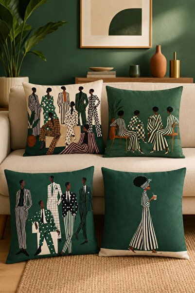 EVPANYA Ortam Arkadaşları Patterned 4-Piece Throw Pillow Cover Set
