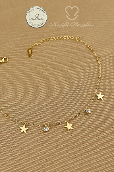 Keyifli Hayaller 316L Steel Anklet |   Zircon Stone Star Chain Steel Anklet 2...