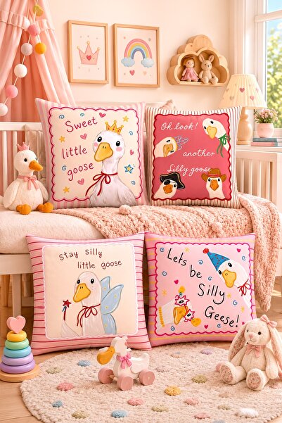 EVPANYA Preses Ducks Patterned 4-Piece Children's and Baby Pillowcase Set