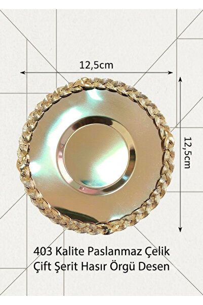 Simply Now Paslanmaz Çelik 6Lı Gold Çay Tabağı- Çift Şerit Gold Hasır Örgü Ça...