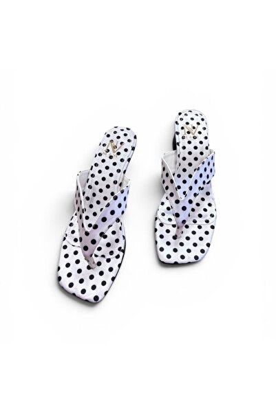 NE&VE SHOES Μαύρες πουά γυναικείες παντόφλες με χοντρό τακούνι