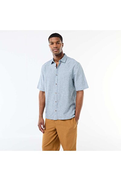 KIABI Short-Sleeved Linen-Blend Shirt LIGHT GREEN