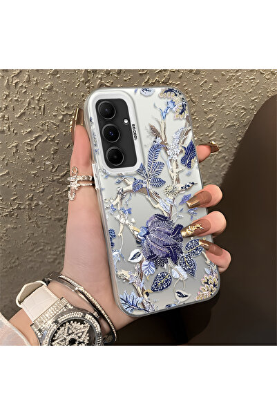 ARTISHELL Samsung Galaxy A55 Uyumlu Mavi Botanik Kuş Çiçek Deseni Darbeye Day...