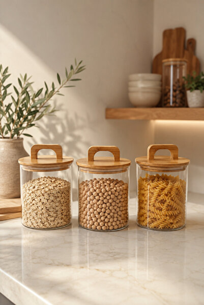 Fhilli Aria- 3-Piece Borosilicate Jar with Bamboo Lid 600 ml Striped
