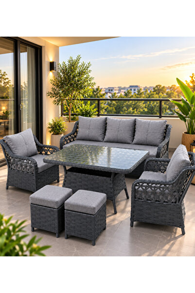 kartal plan teknik Rattan Bahçe Balkon Oturma Grubu Cam Tablalı Masa Antrasit...