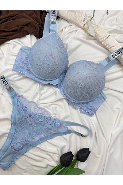 ROZENİN LINGERIE Taş Detaylı Dantelli Destekli Sütyen Tanga İç Çamaşır Takımı