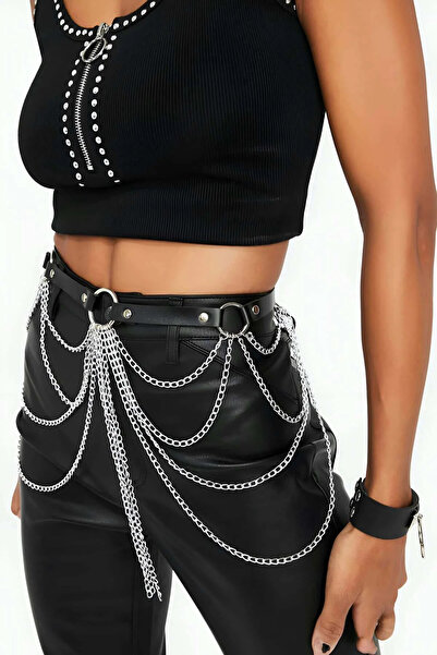 Angels Passion Black Faux Leather Belt Harness with Metal Chain Detail