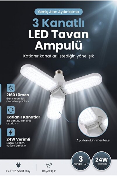 Evgereçlerim 3 Kanatlı Katlanır Tavan Ampulü Pervane Formlu Kristal Desenli D...