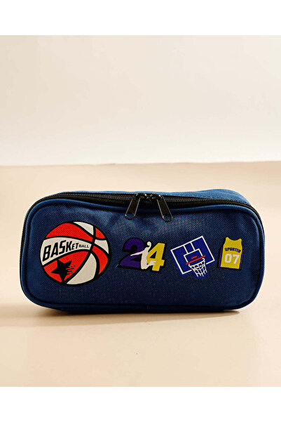 REDTAG Navy Basketball Print Pencil Case