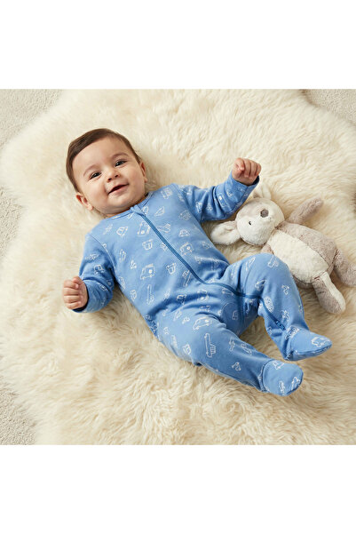 Juniors Vehicle Print Sleepsuit with Long Sleeves and Zip Closure