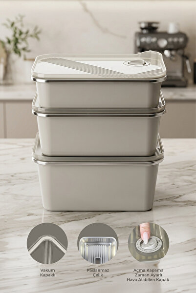 NESS HOME 3-Piece Stainless Steel Vacuum Storage Container (800ml, 1.3Lt, 1.6...