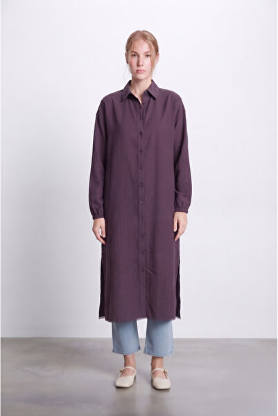 ilmek 24048 Women's Draped Comfortable Fit Ferace Shirt Plum