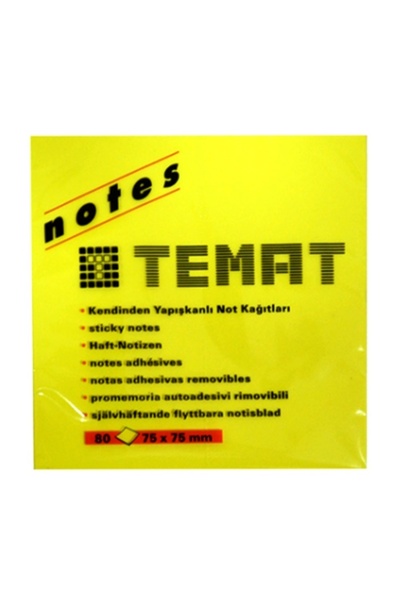Temat ورق ملاحظات لاصق 75×75 80 ورقة أصفر - 2 قطعة