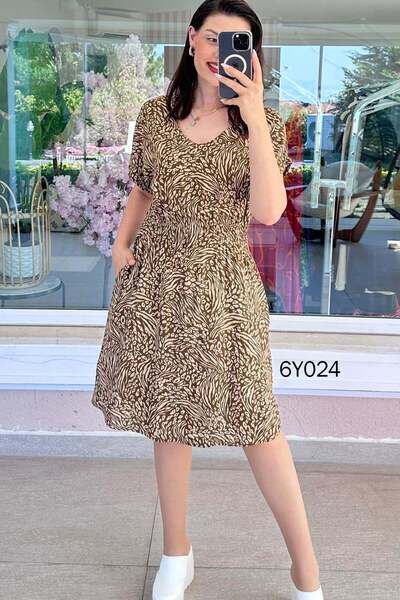 İnce Topuk V-Neck Gipeli Viscose Dress 6Y024