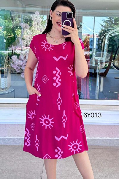 İnce Topuk Viscose Dress with Front Pockets 6Y013