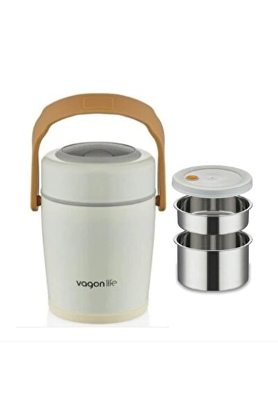 Vagon Lunchbox Steel Nutrition Container 2 Layers 1600 ml Food Container White