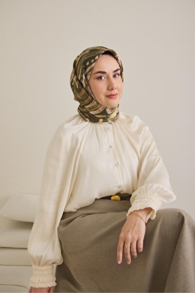 Silk Home Twill İpek Eşarp Soyut Desen Koyu Yeşil 90x90