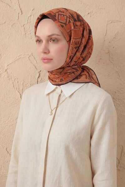 Silk Home Soft Scarf Geometric Pattern Dark Orange 90X90