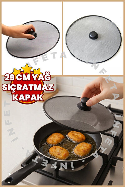 29 cm Yağ Sıçratmaz Kapak-Üstten Tutmalı Koruyucu Kızartma Kapağı Hava Alan Tencere Tava Kapağı Metal Çerçeveli