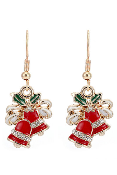 VeeShop Елегантни коледни обеци, кристални камбанки, панделки и листа