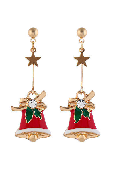 VeeShop Елегантни коледни обеци, камбанки с панделки, кристали и звезди