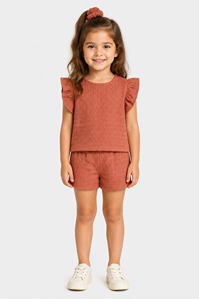 Willow & Whistle Toddlers Girl 3 Pcs Textured Top And Bottom With Scrunchie S...