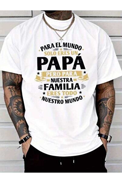 4Car تي شيرت صيفي برقبة دائرية مطبوع عليه حروف "Papa Es Nuestro Mundo" للرجال...