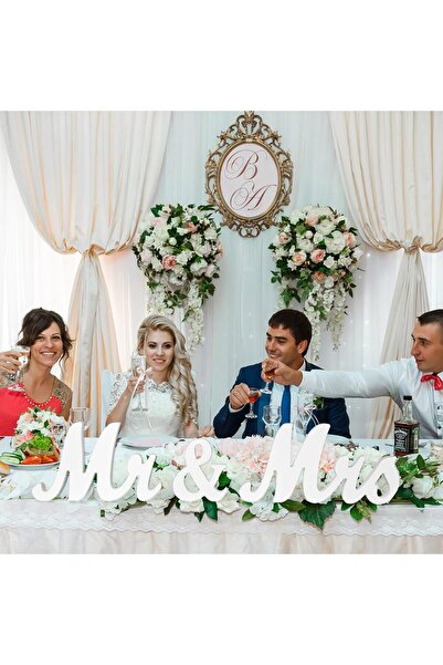 Garvee Large Mr & Mrs Wedding Sign, Freestanding White Wooden Letter for Cent...