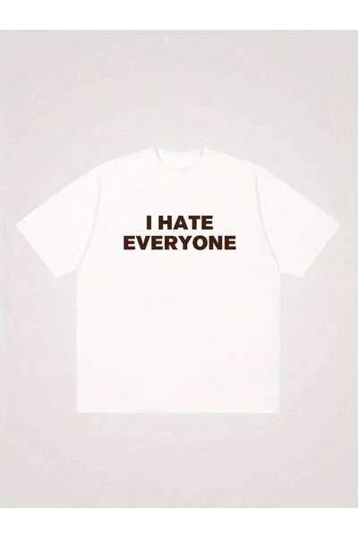 23ERVA تي شيرت رجالي بأكمام قصيرة بطباعة إبداعية "I Hate Everyone"، قميص كاجو...