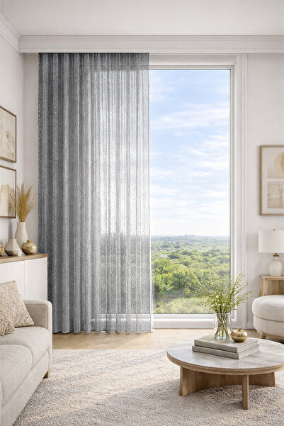 Premier Home Crysta Anthracite Custom Size Tulle Curtain 120X270 Without Pleats