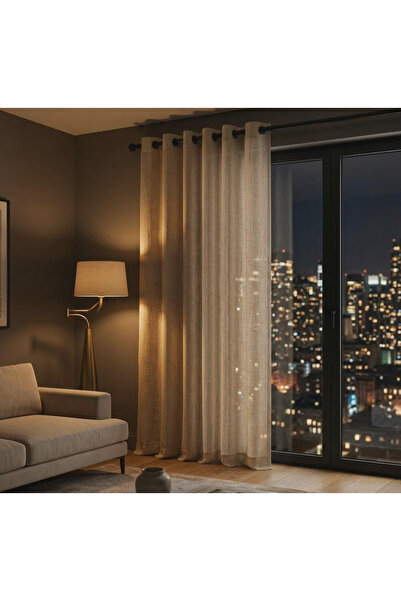 Leo Boutique Curtain Halkalı Rustik Keten Tül Perde - Siyah Halkalı Grommet D...