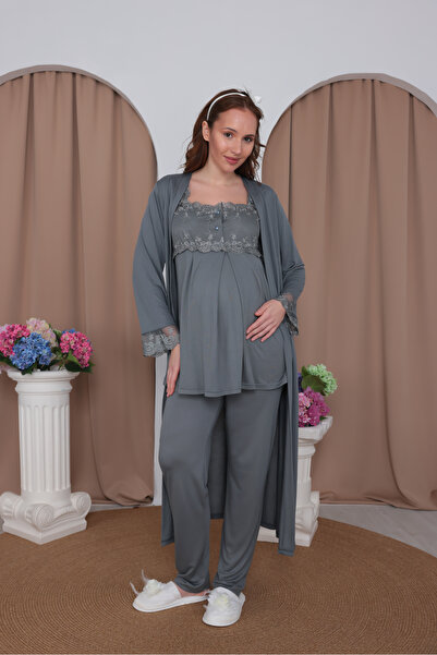 BLACKMORE Women's Smoked Sleeves and Collar Lace Cotton Summer Maternity Paja...