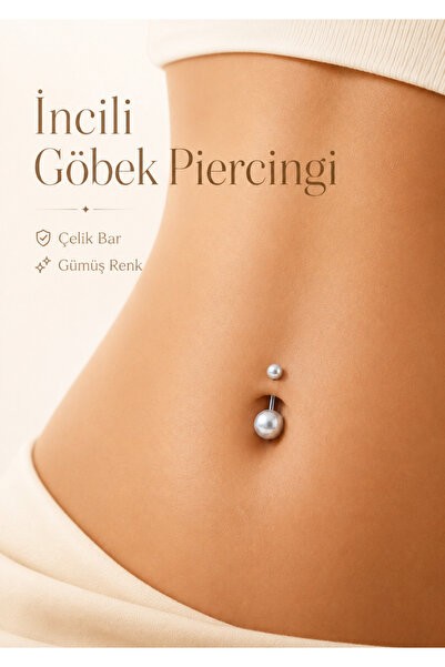 Sacce Scarves&Accessories İnci Görünümlü Boncuklu Göbek Piercingi Çelik Bar